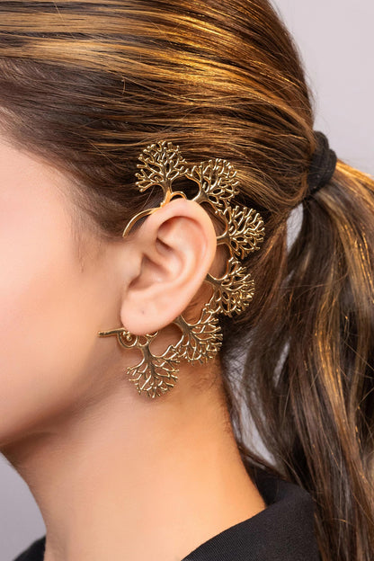 Gold Carved Tree Ear Cuffs 
