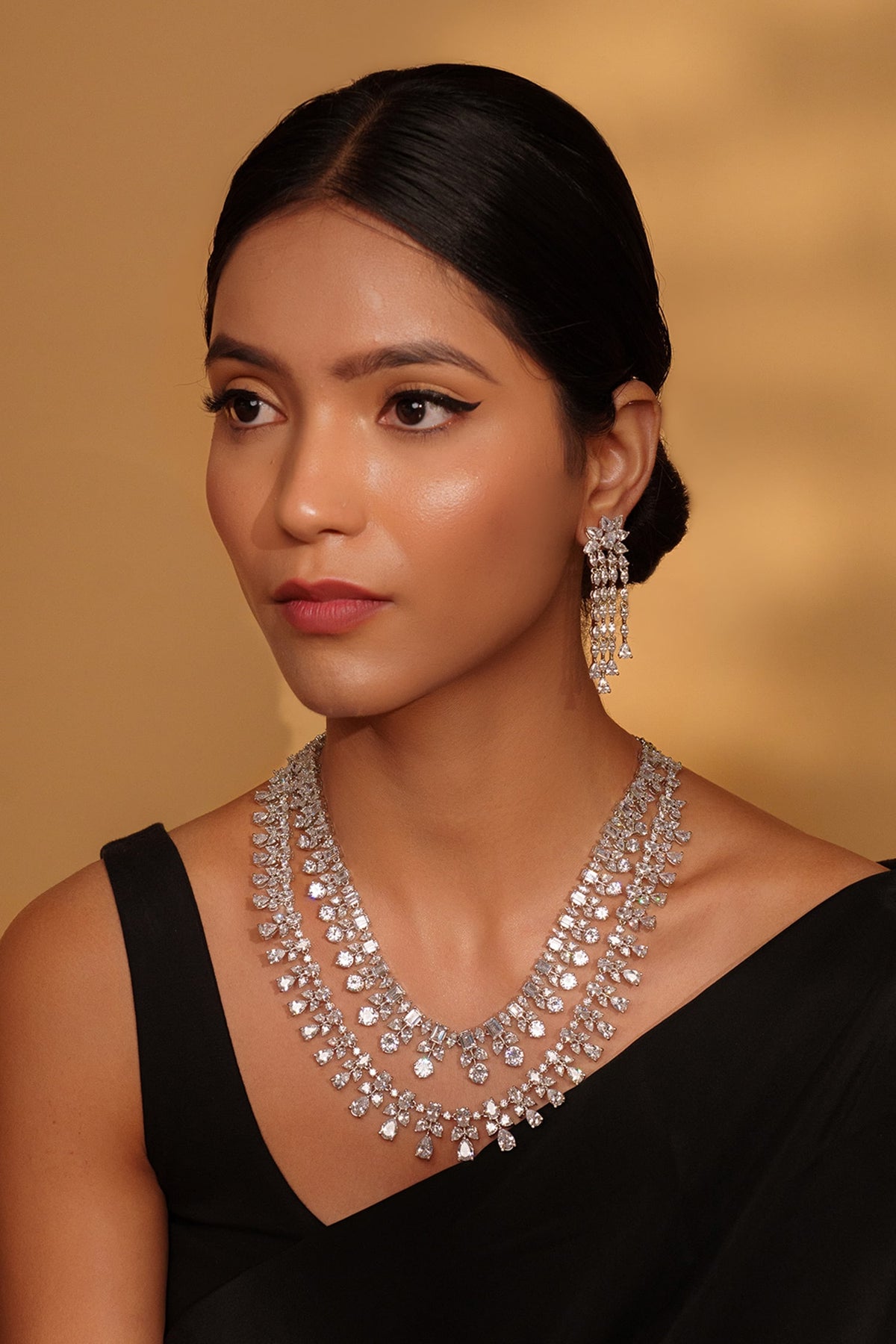 Double Layered Necklace Set with Earrings 