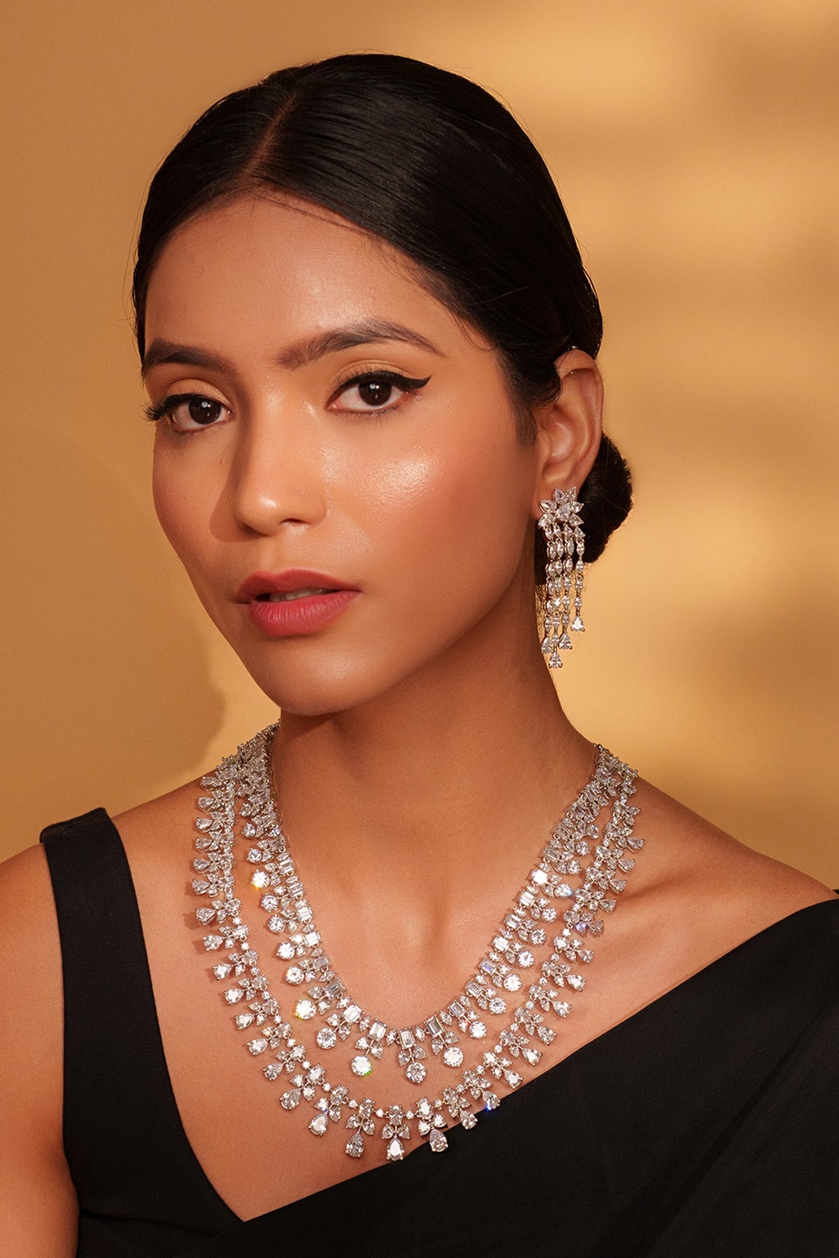 Double Layered Necklace Set with Earrings 