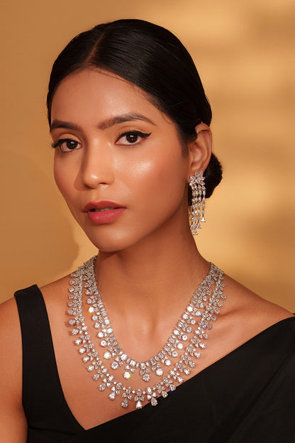 Double Layered Necklace Set with Earrings 