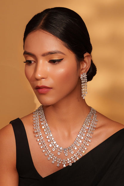 Double Layered Necklace Set with Earrings 