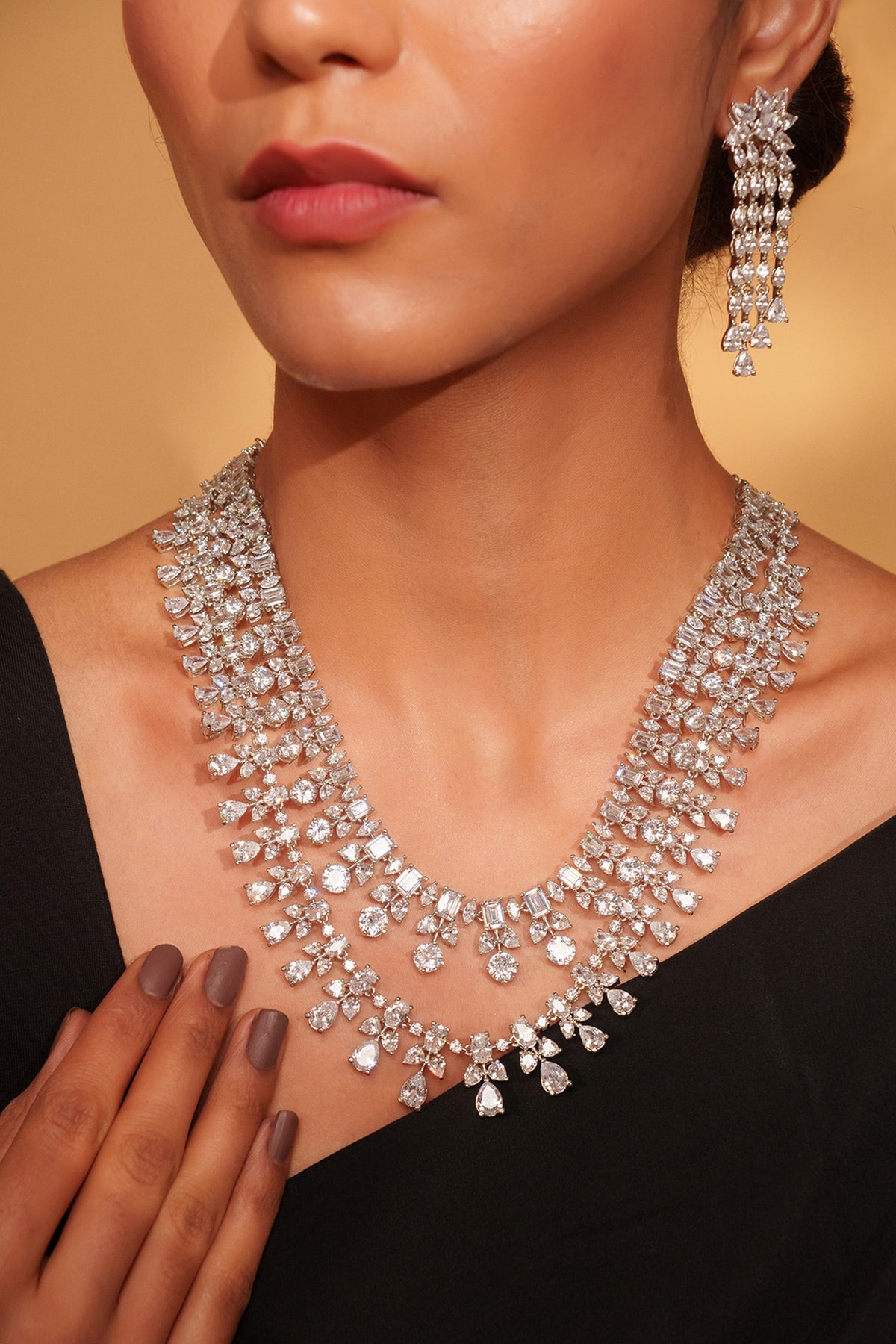 Double Layered Necklace Set with Earrings 