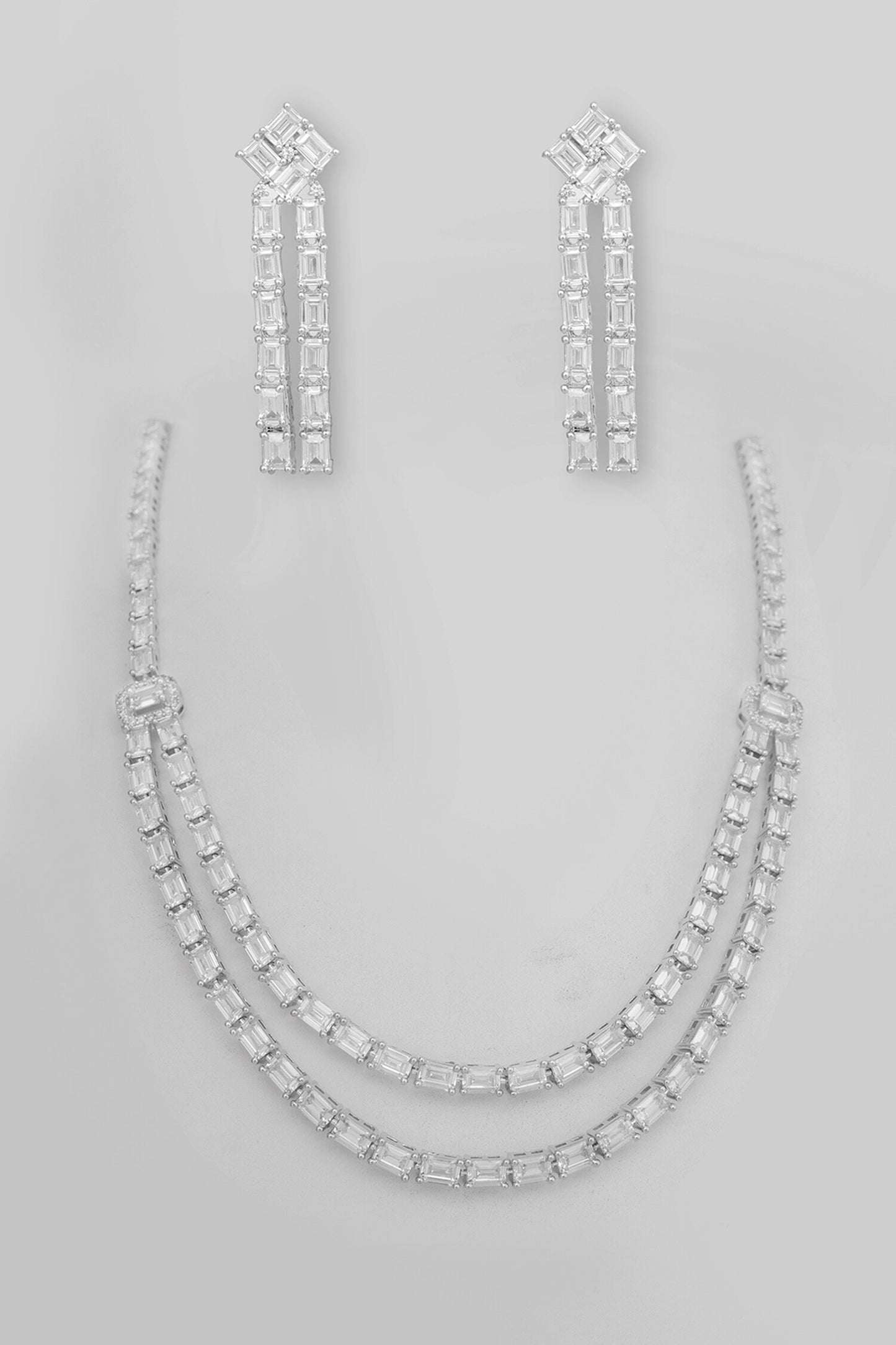 Faux Diamond Layered Necklace & Earring Set 