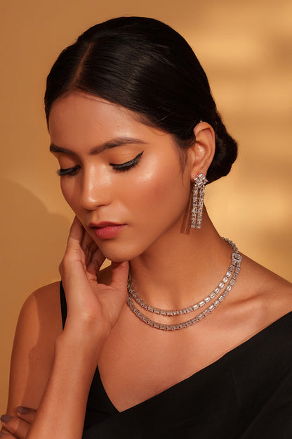 Faux Diamond Layered Necklace & Earring Set 
