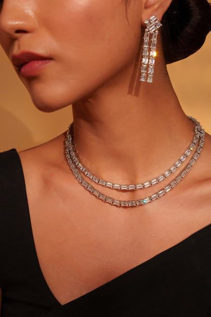 Faux Diamond Layered Necklace & Earring Set 