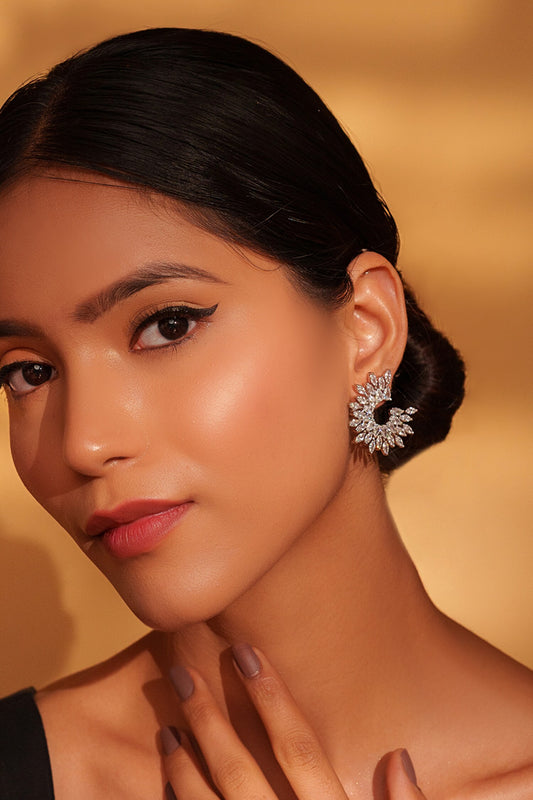 Faux Diamond Floral Stud Earrings 