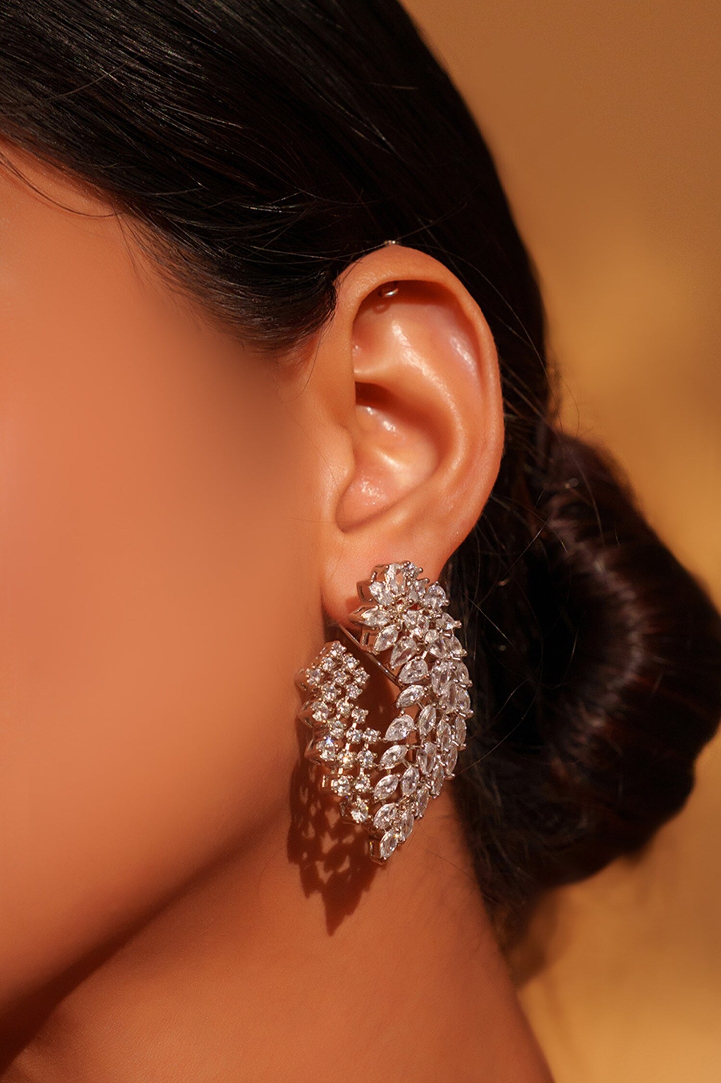 Faux Diamond Leaf Shaped Stud Earrings 