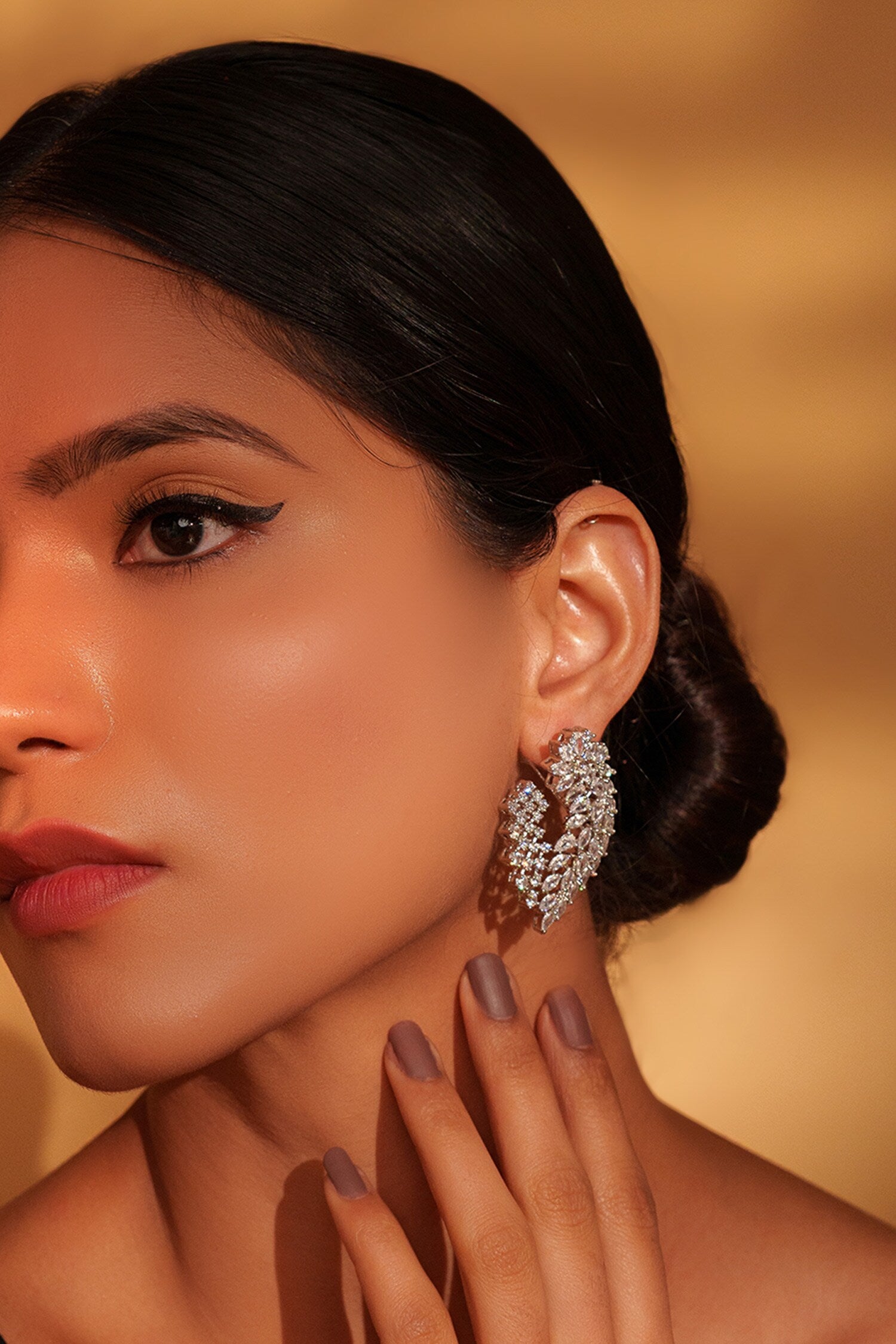 Faux Diamond Leaf Shaped Stud Earrings 