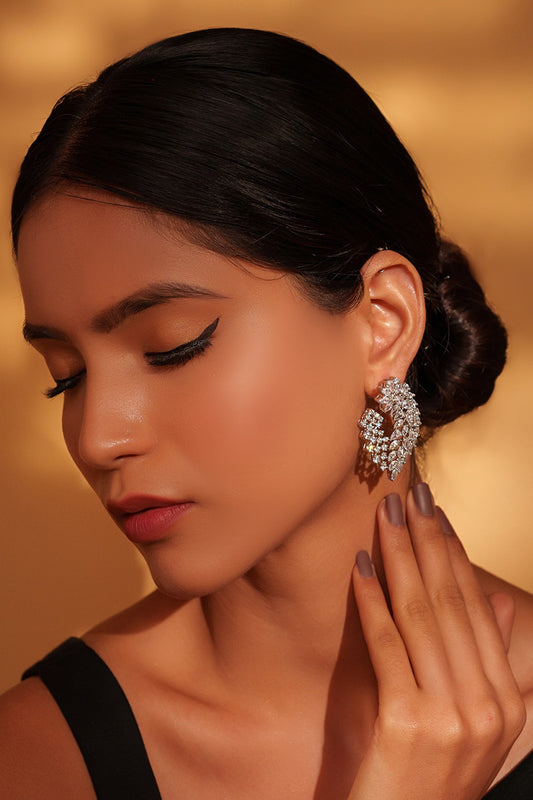 Faux Diamond Leaf Shaped Stud Earrings 