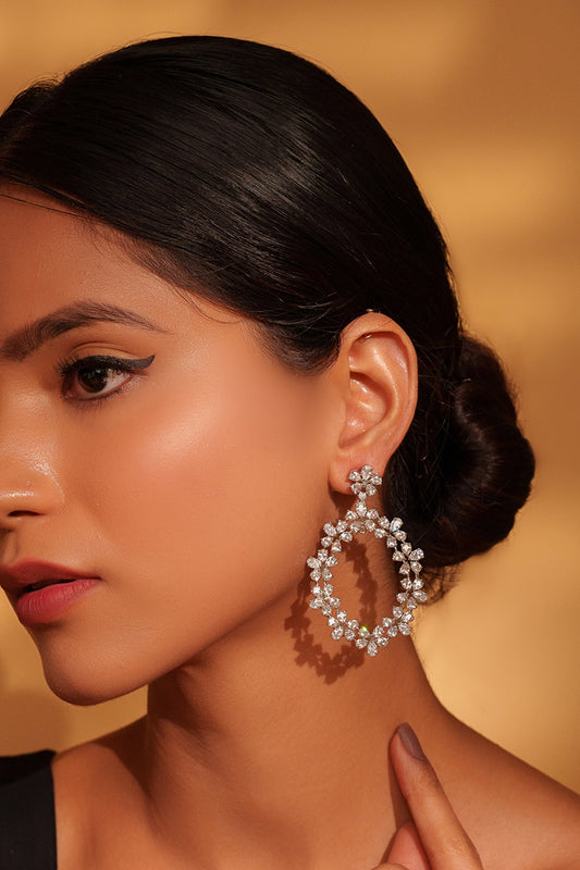Floral Drop Faux Diamond Earrings 