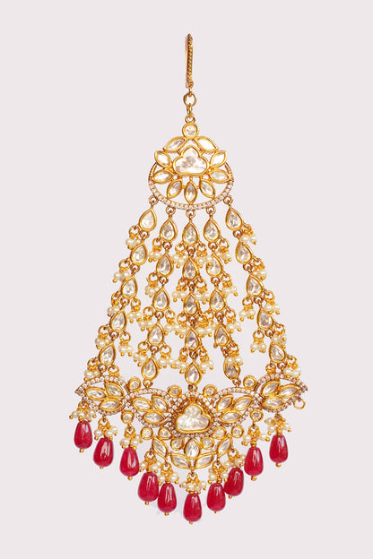 Gold Polki Studded Passa With Bead Drops 