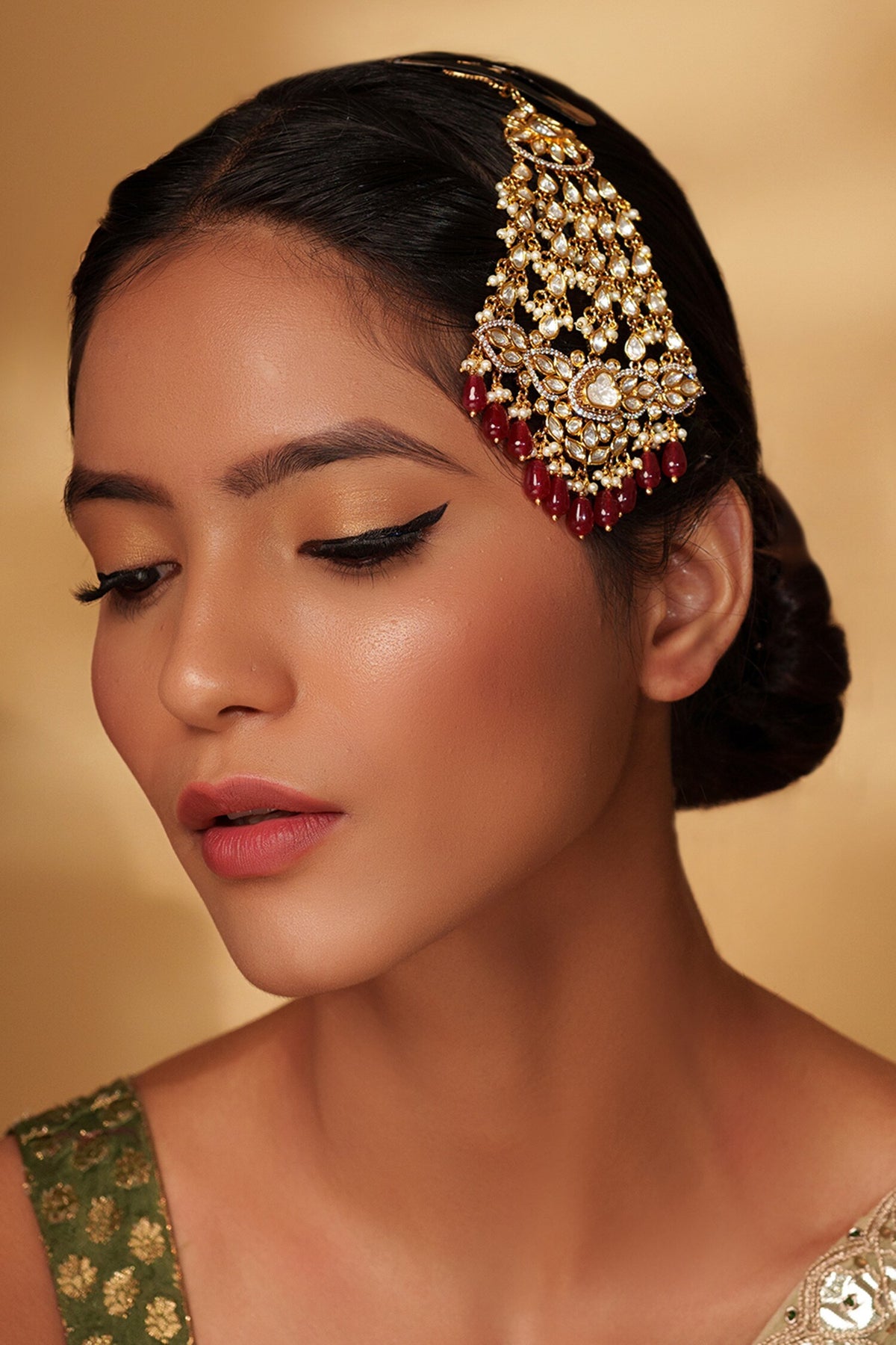 Gold Polki Studded Passa With Bead Drops 