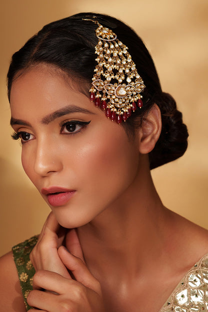 Gold Polki Studded Passa With Bead Drops 