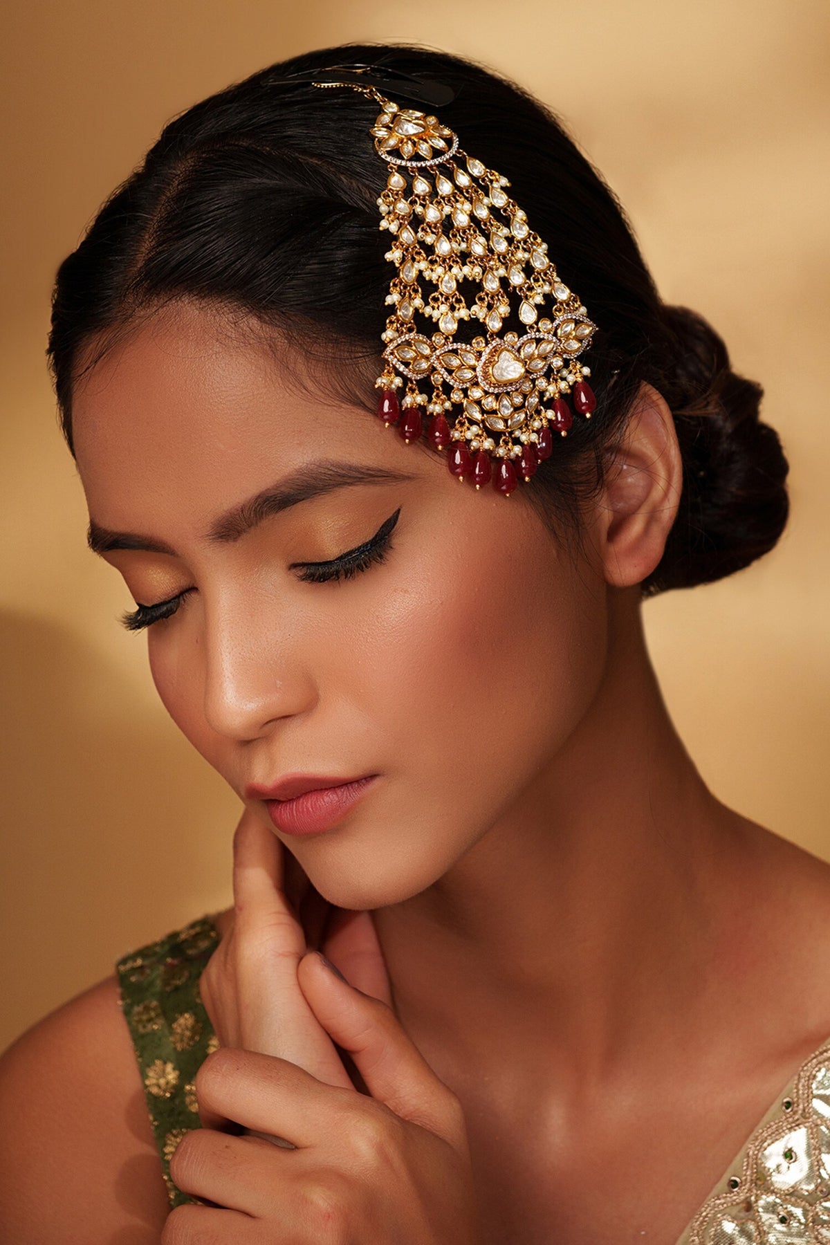 Gold Polki Studded Passa With Bead Drops 