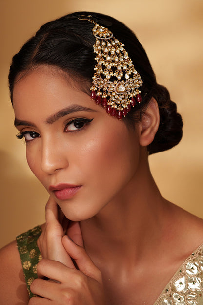 Gold Polki Studded Passa With Bead Drops 