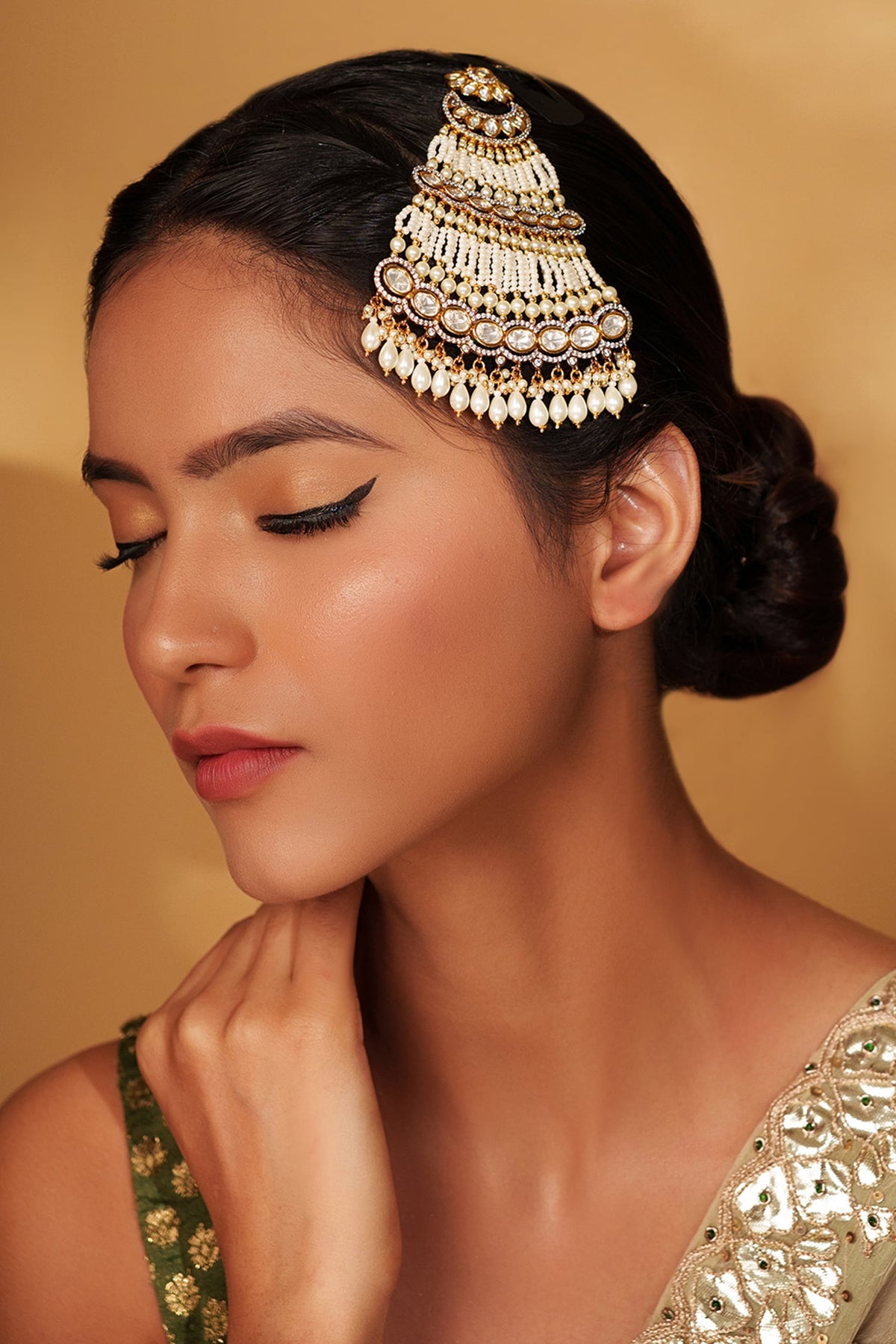 Gold Polki Studded Pearl Passa 