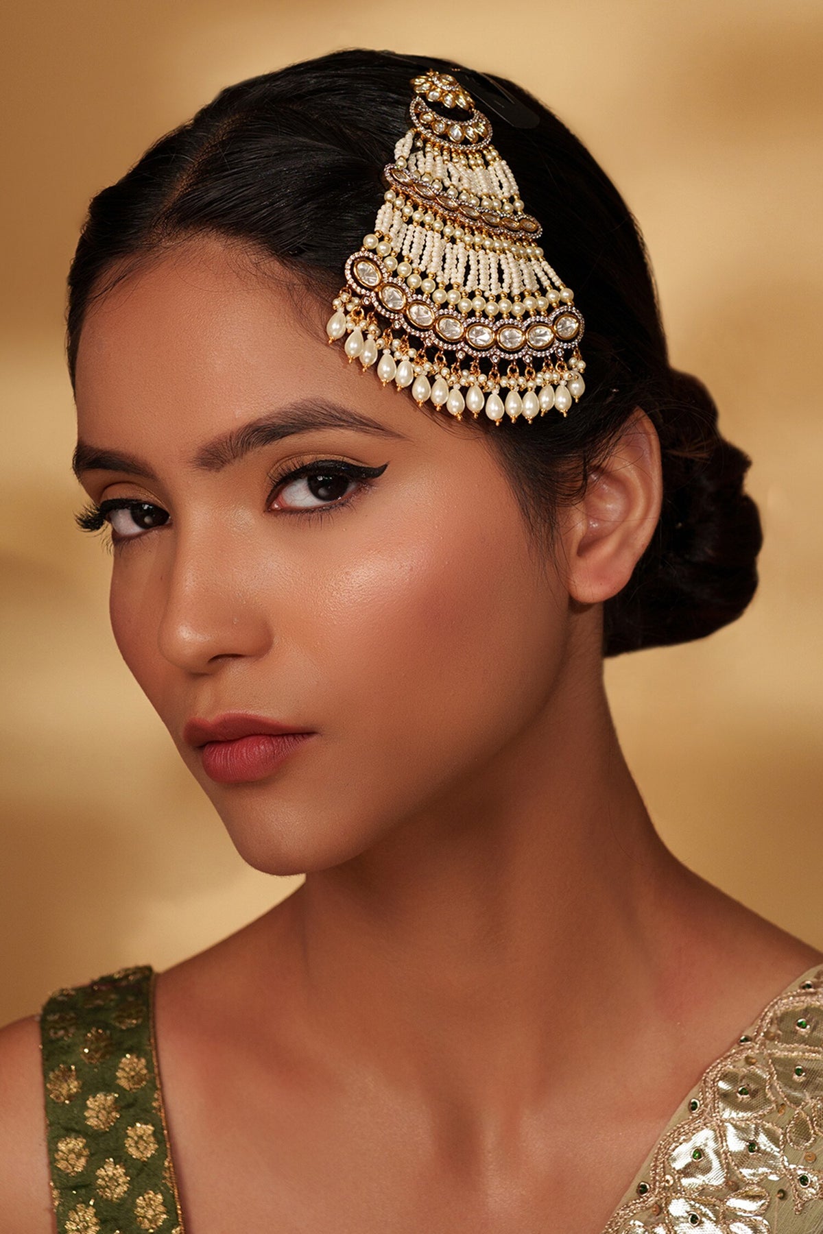 Gold Polki Studded Pearl Passa 