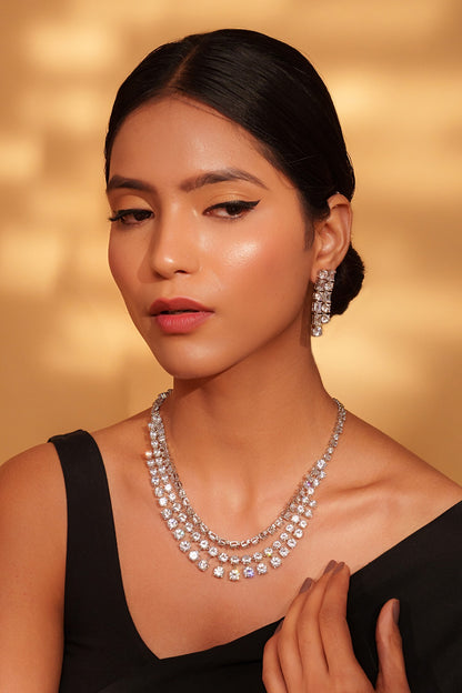 Stone Embellished Layered Necklace Set 