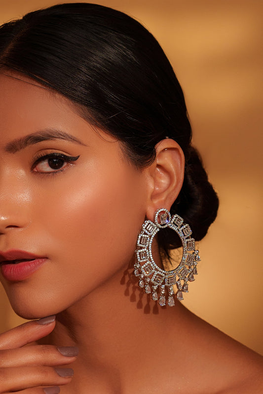 Faux Diamond Stone Geometric Dangler Earrings 