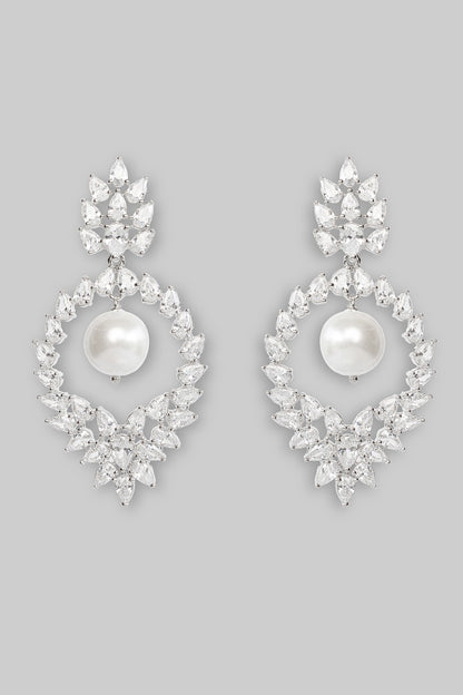 Floral Cutwork Pearl Drop Earrings 