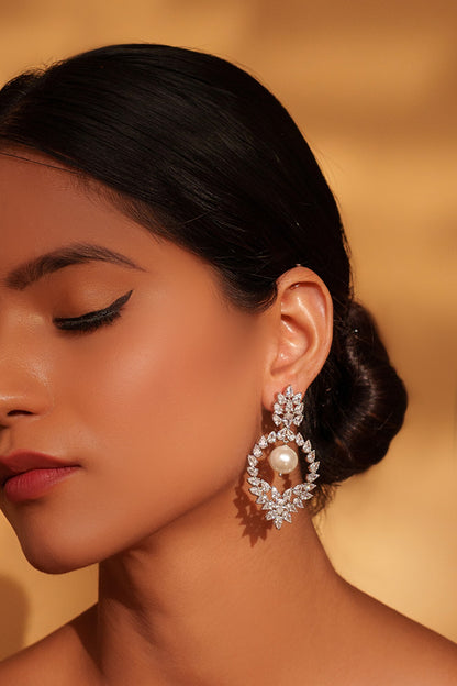 Floral Cutwork Pearl Drop Earrings 