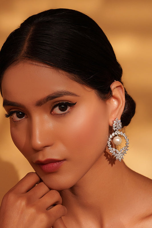 Floral Cutwork Pearl Drop Earrings 