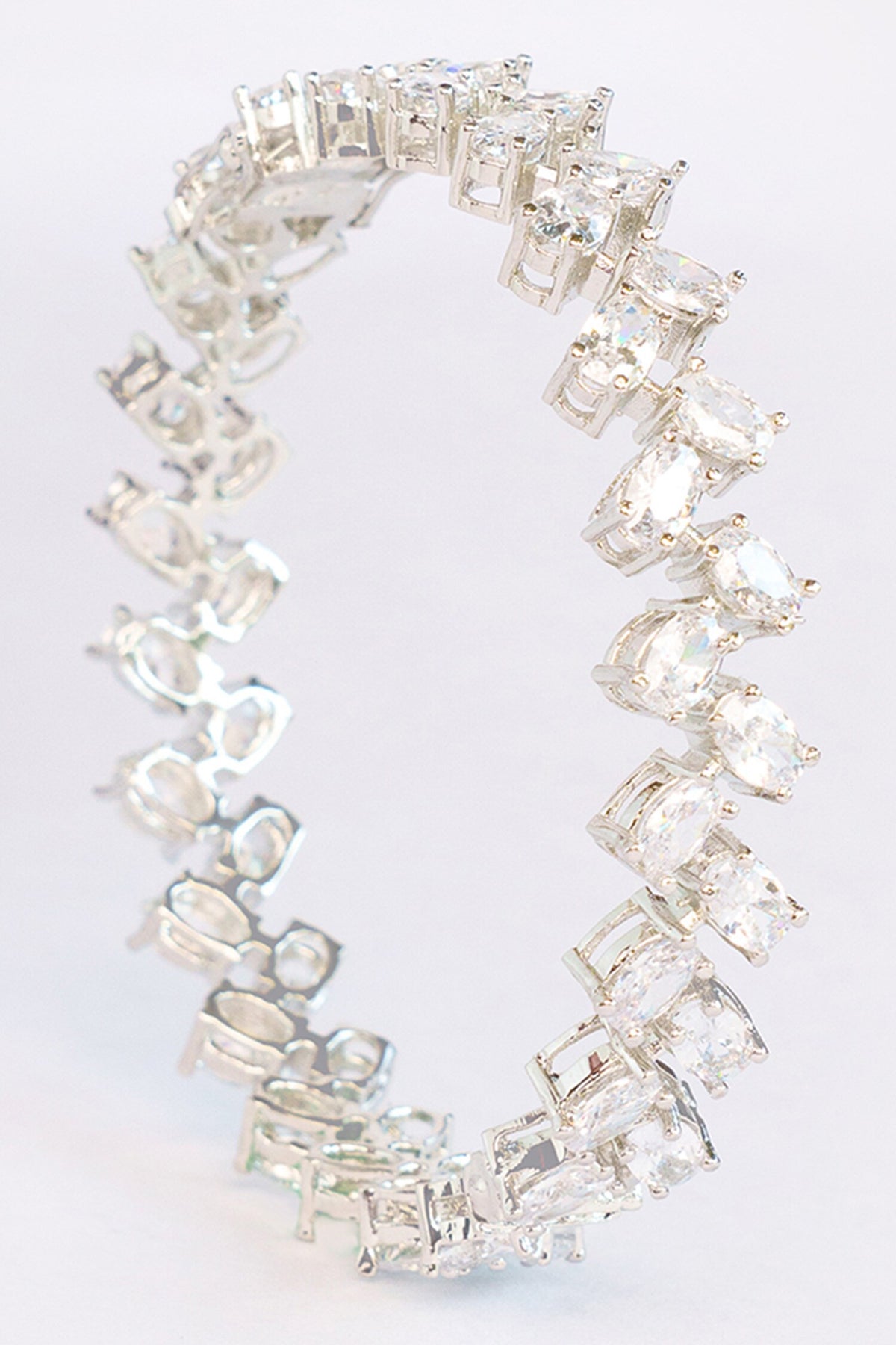White Geometric Carved Bangles Set 