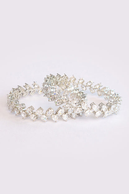 White Geometric Carved Bangles Set 