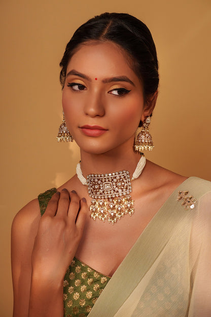 Floral Kundan Polki Choker & Earring Set 