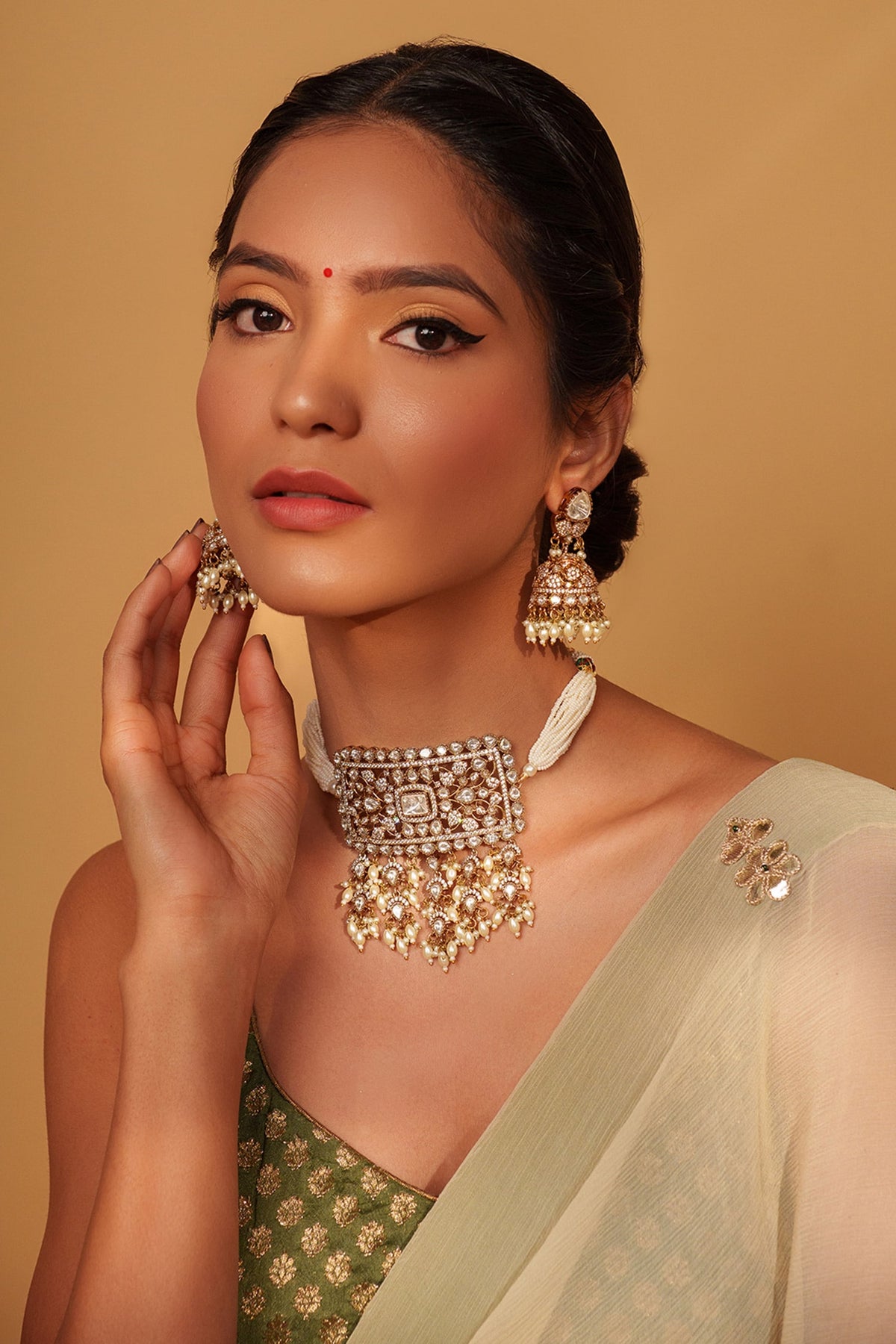 Floral Kundan Polki Choker & Earring Set 