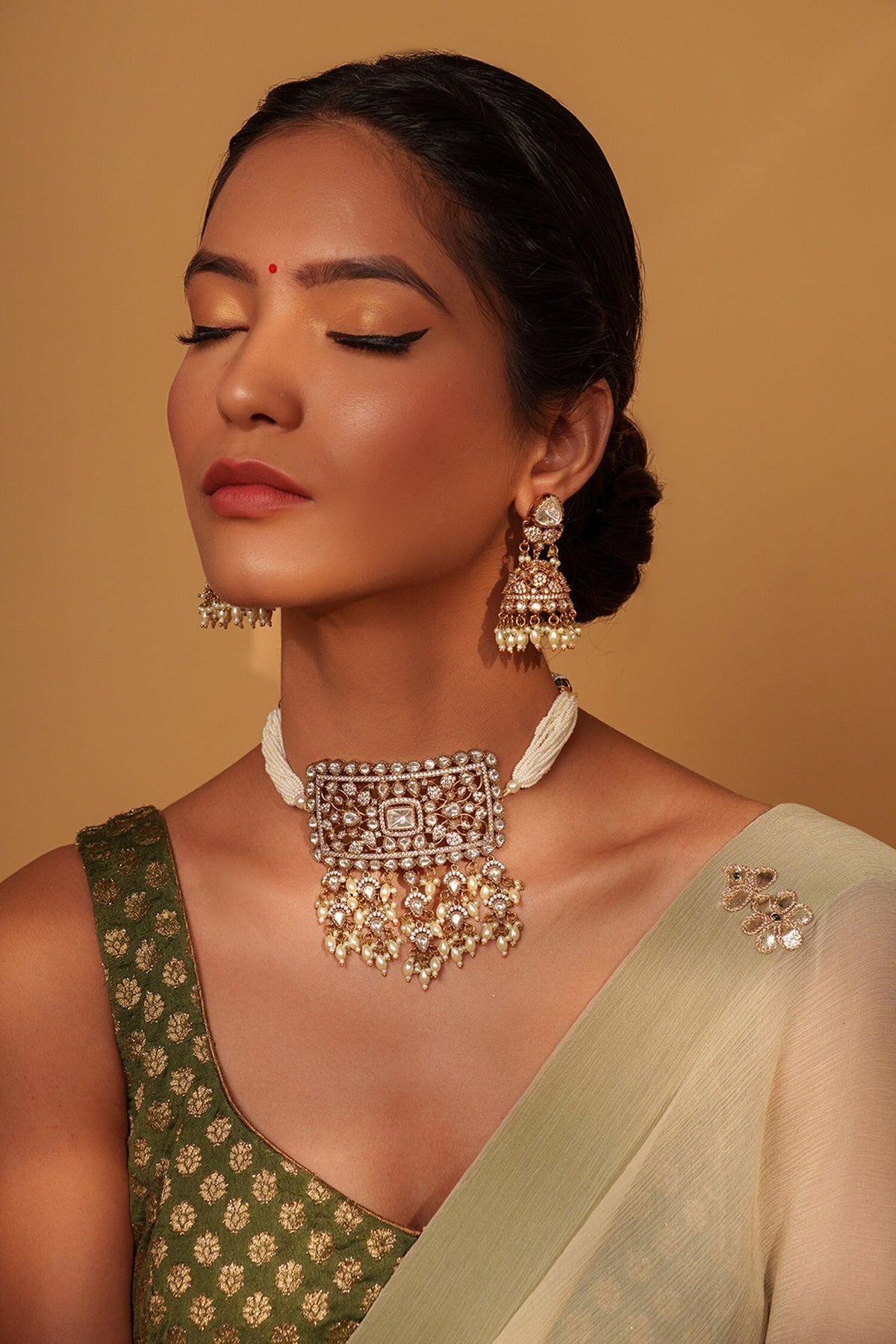 Floral Kundan Polki Choker & Earring Set 