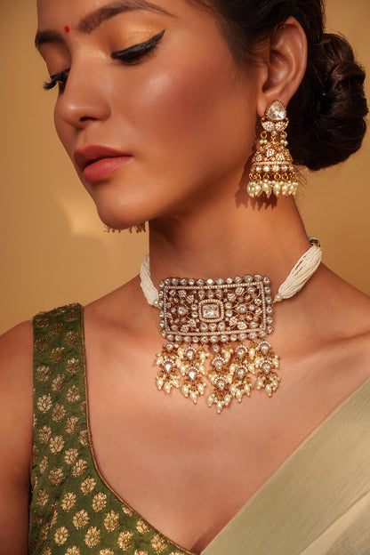 Floral Kundan Polki Choker & Earring Set 