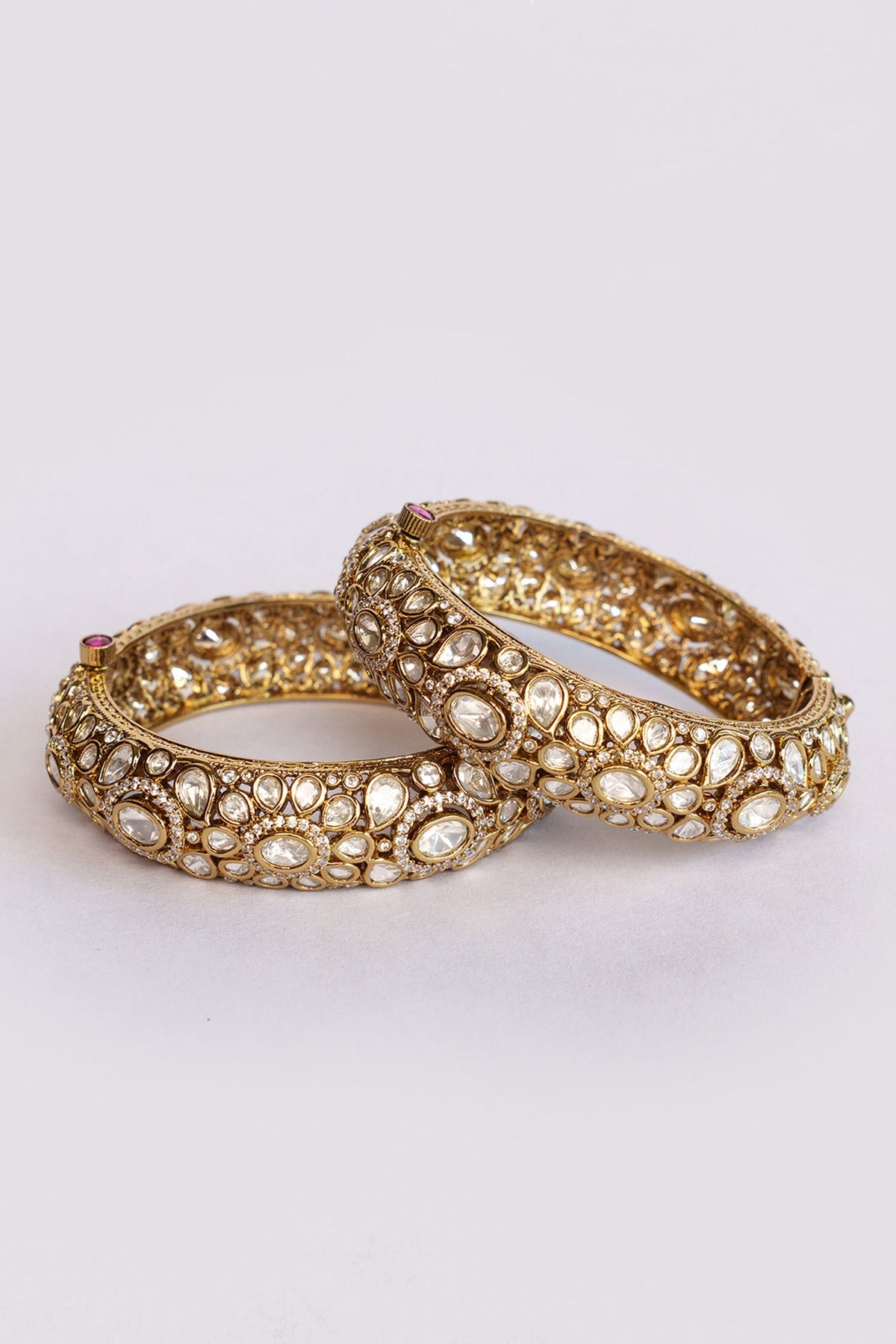 Gold Kundan Polki Embellished Bangles Set 