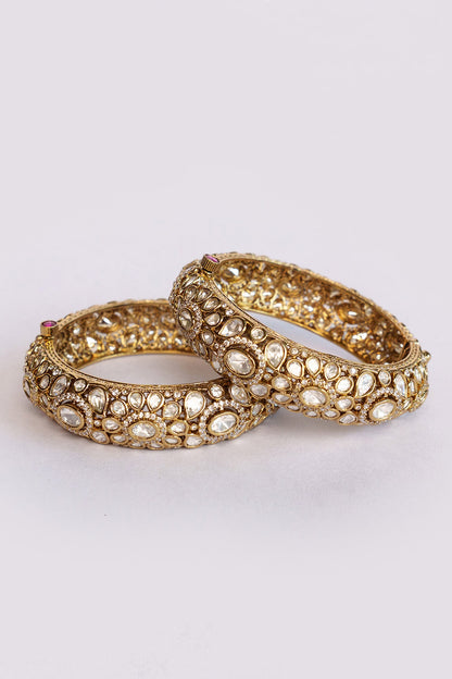 Gold Kundan Polki Embellished Bangles Set 