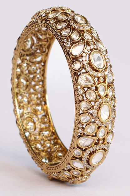 Gold Kundan Polki Embellished Bangles Set 