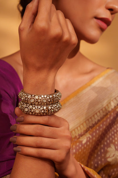 Gold Kundan Polki Embellished Bangles Set 