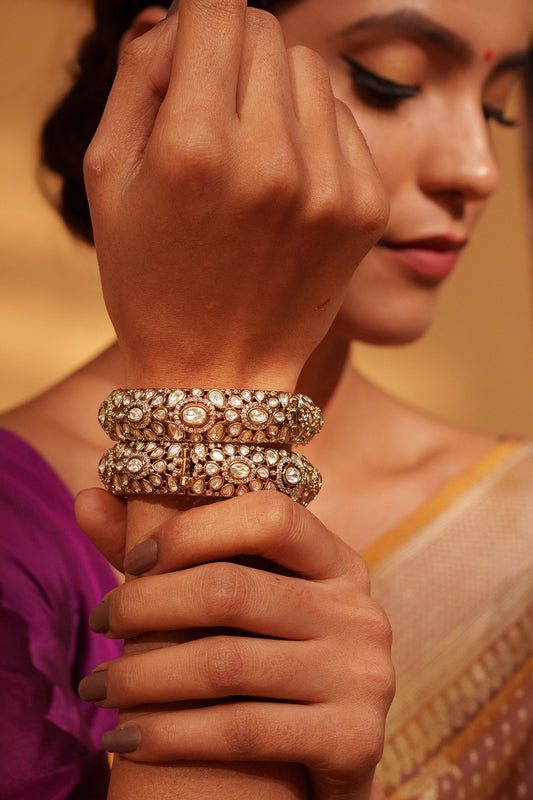 Gold Kundan Polki Embellished Bangles Set 