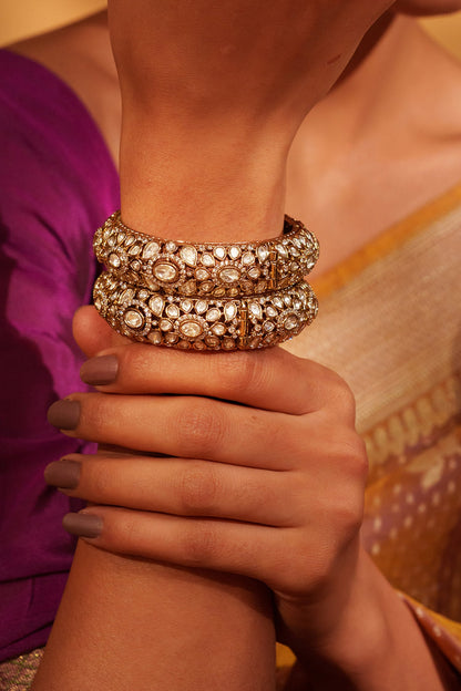 Gold Kundan Polki Embellished Bangles Set 
