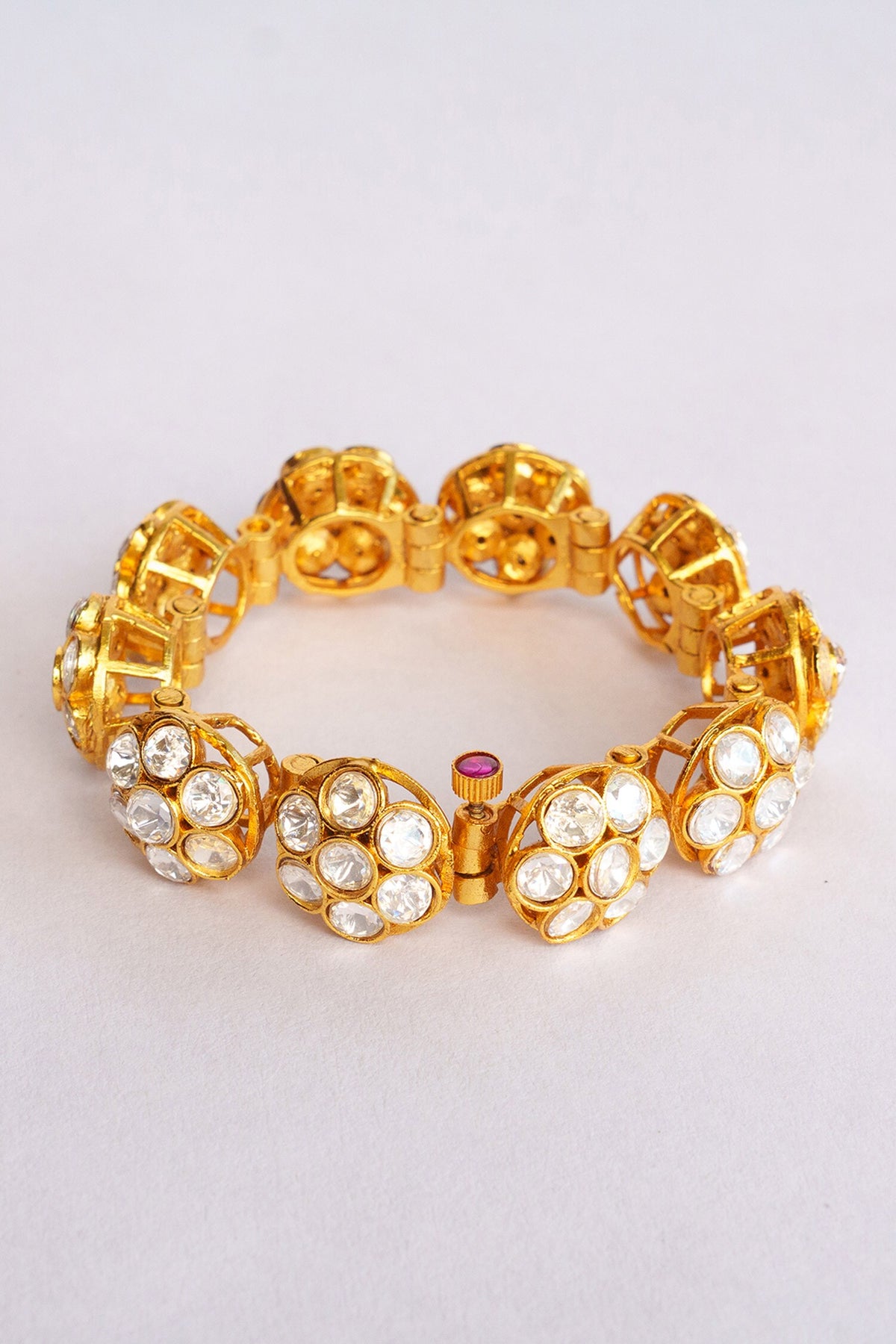 Gold Floral Carved Moissanite Bracelet 