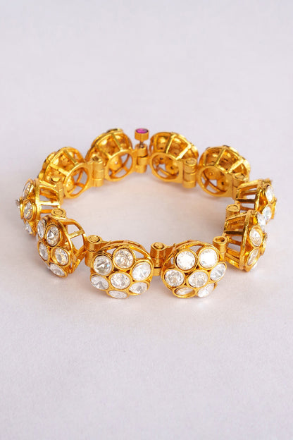 Gold Floral Carved Moissanite Bracelet 