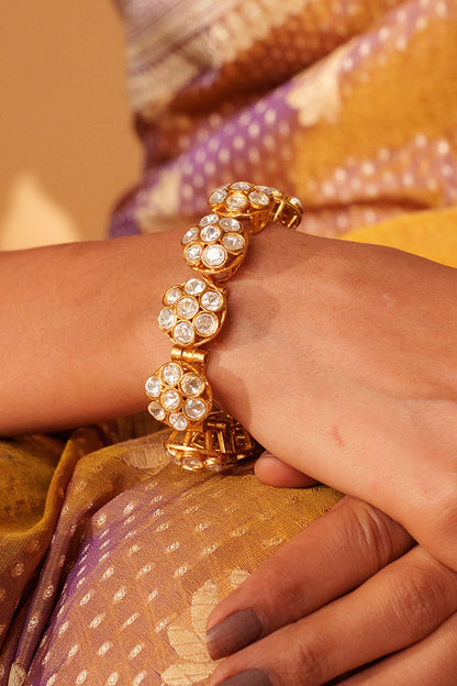 Gold Floral Carved Moissanite Bracelet 