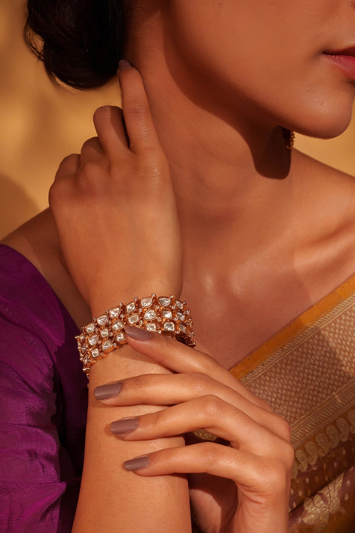 Gold Polki Kundan Embellished Bracelet 