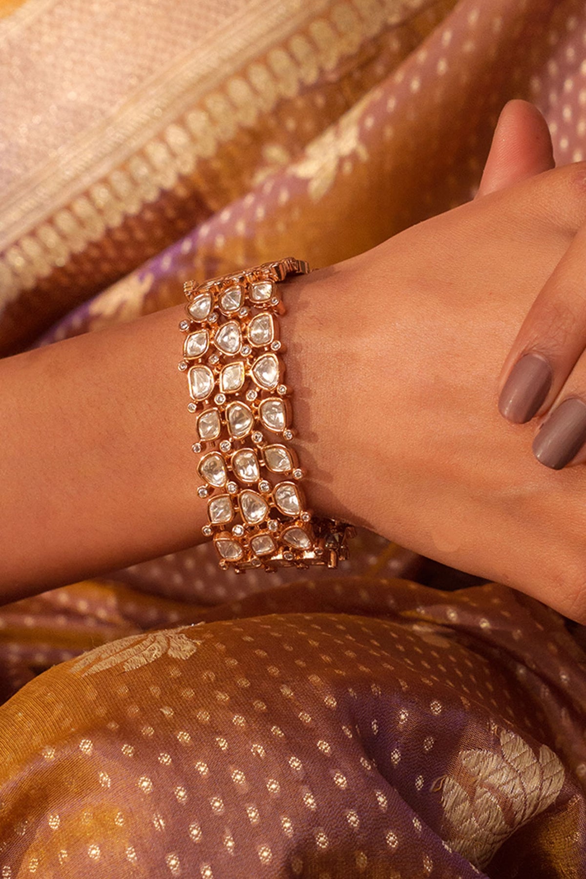 Gold Polki Kundan Embellished Bracelet 