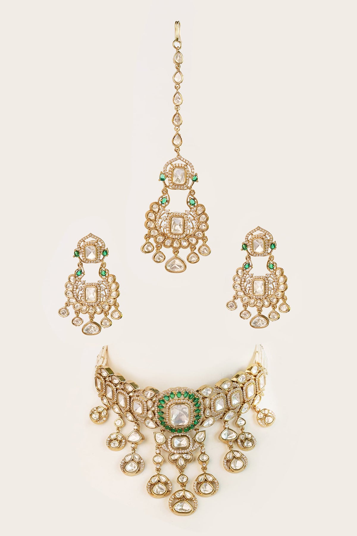 Gold Kundan Polki Jewellery Set 