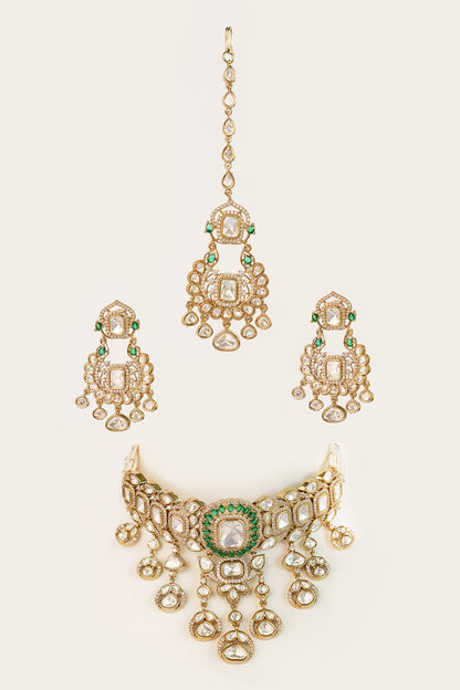 Gold Kundan Polki Jewellery Set 