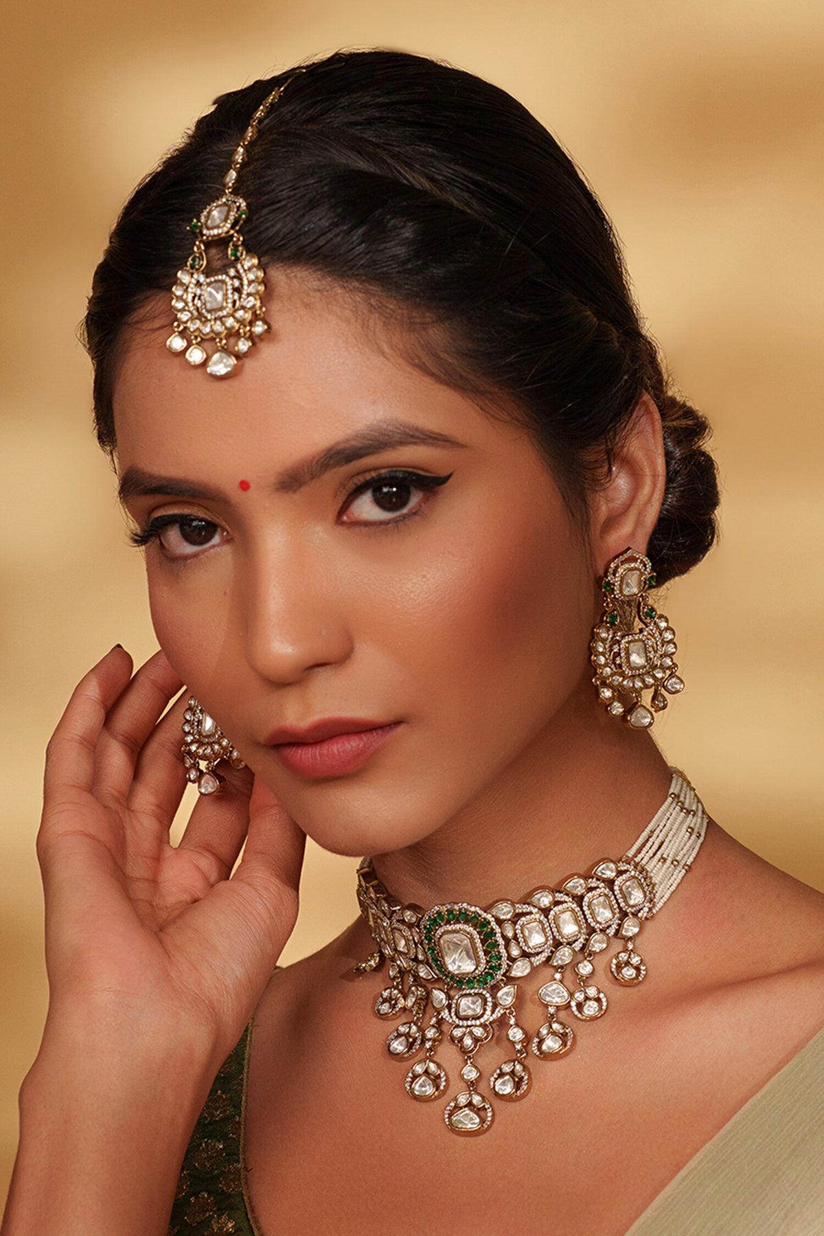 Gold Kundan Polki Jewellery Set 