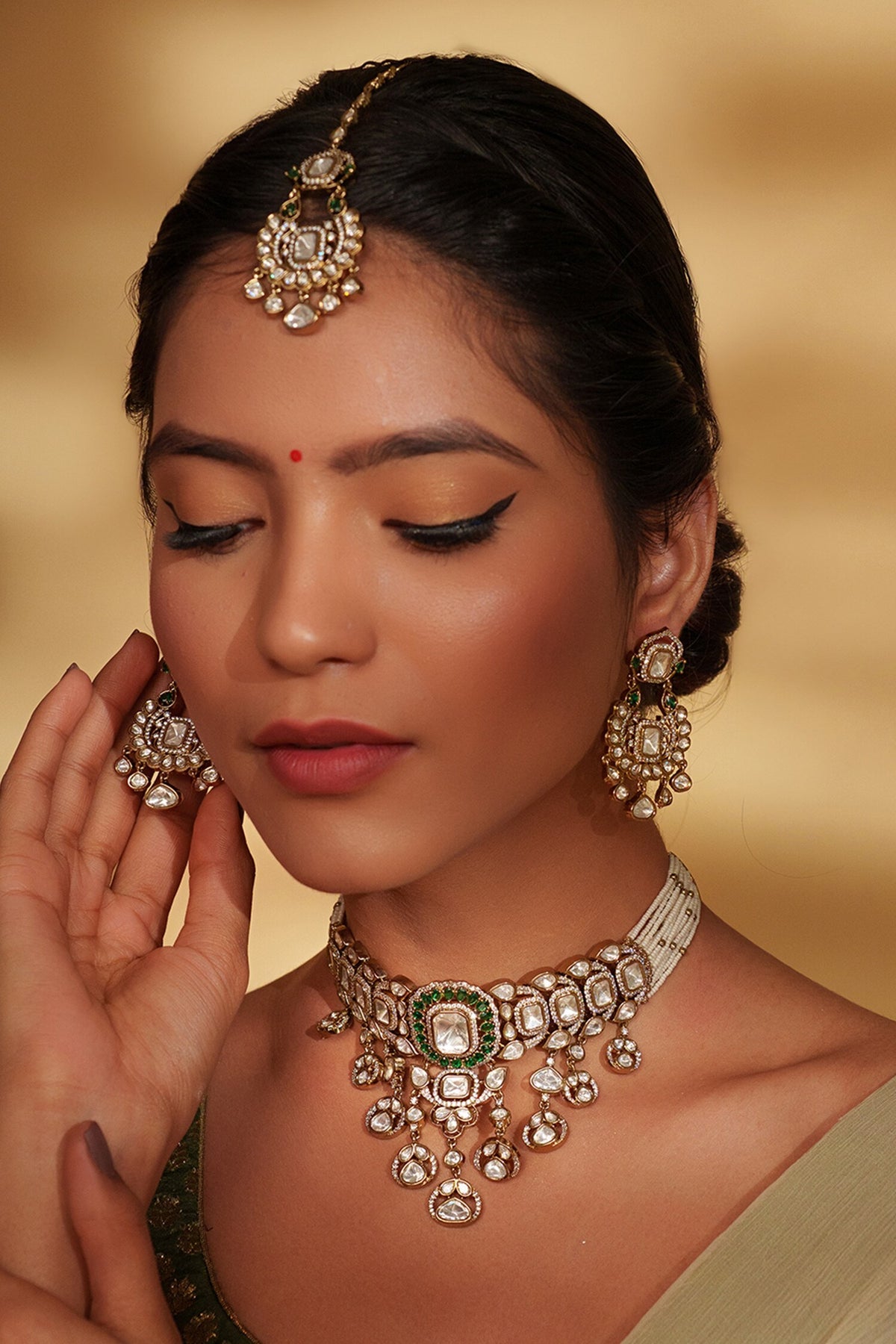 Gold Kundan Polki Jewellery Set 