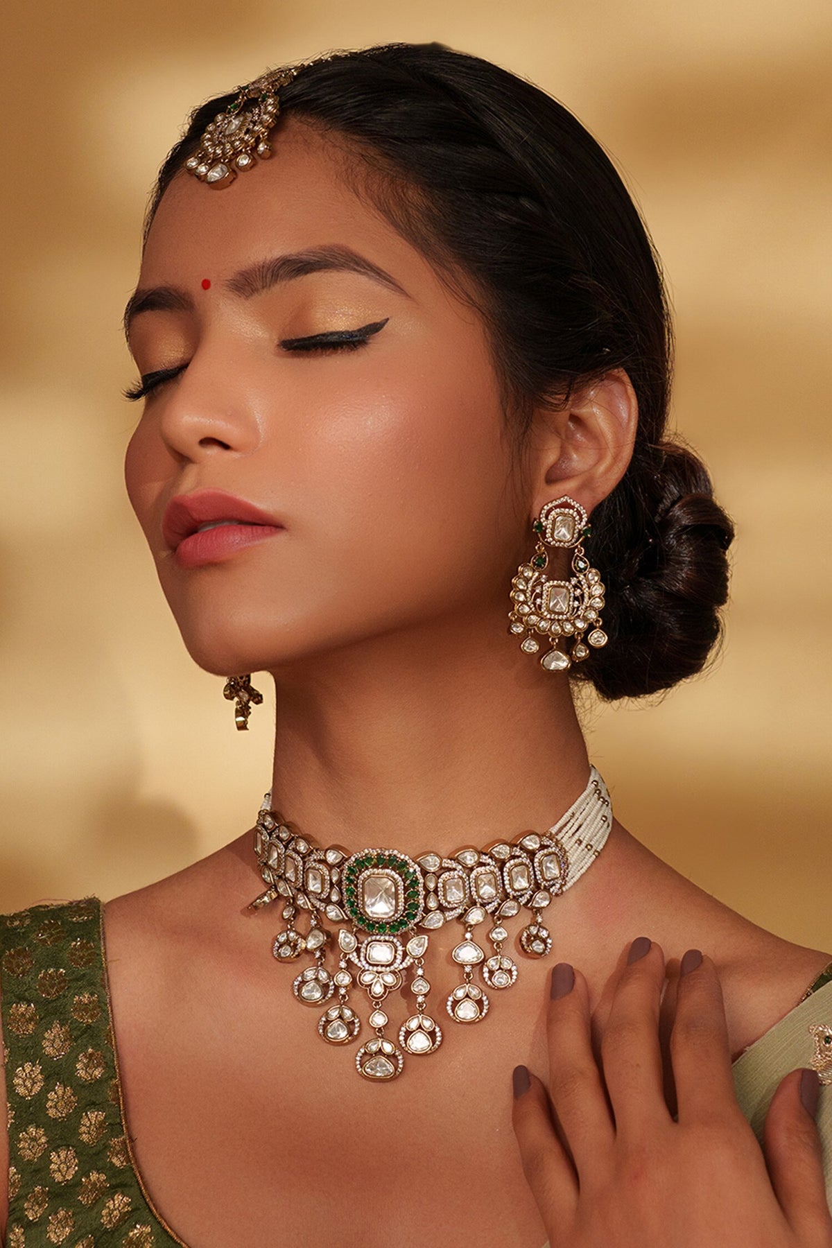 Gold Kundan Polki Jewellery Set 