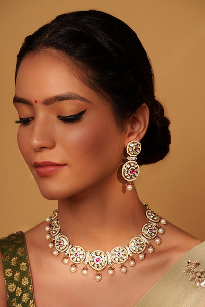 Floret Cutwork Choker & Earrings Set 