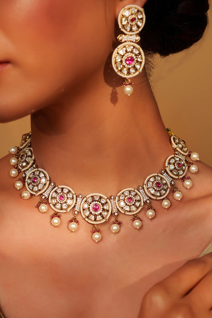 Floret Cutwork Choker & Earrings Set 